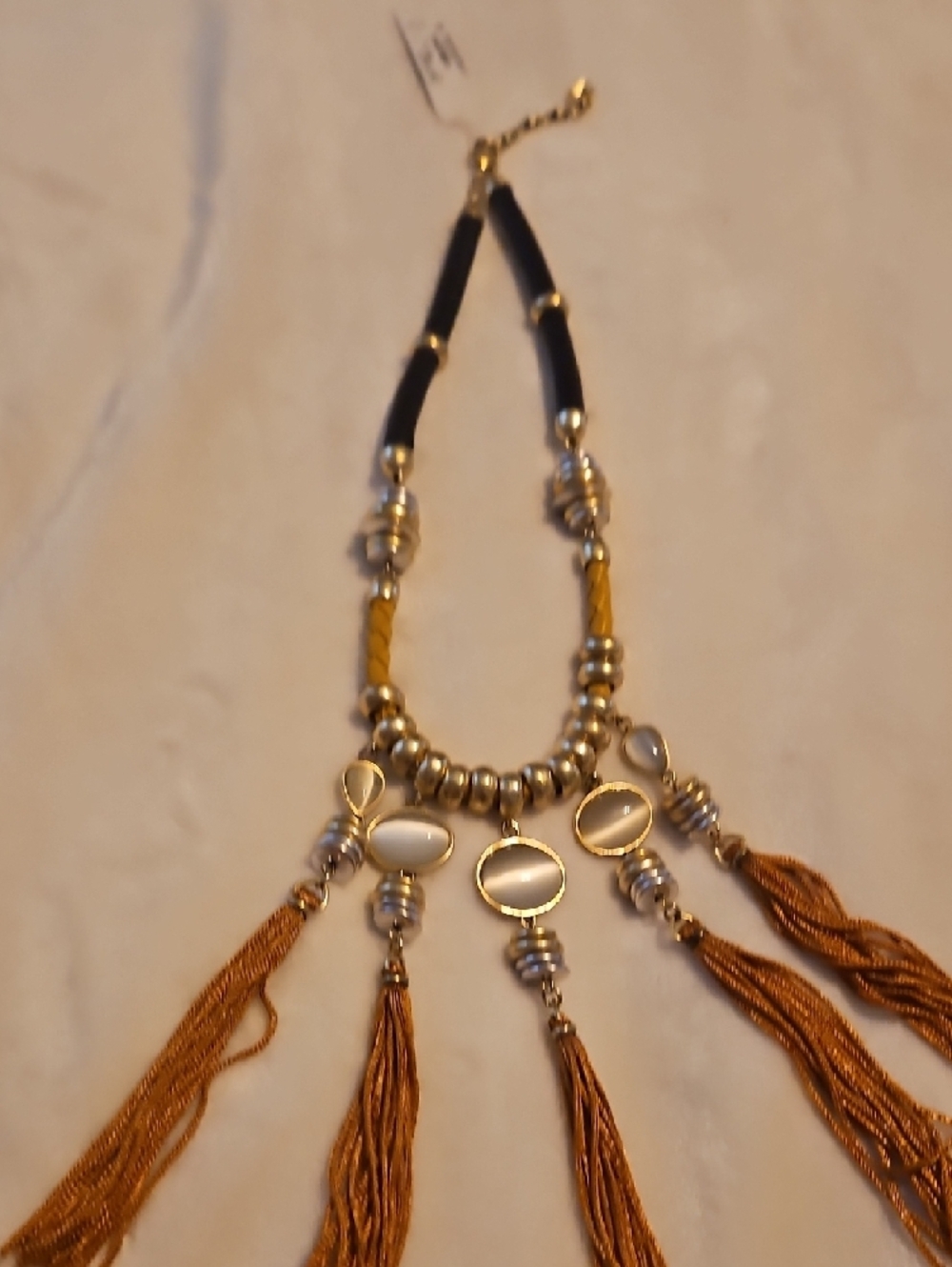 Lucky Brand Gold-Tone Beaded Necklace with Rust Tassels - Picture 8 of 8